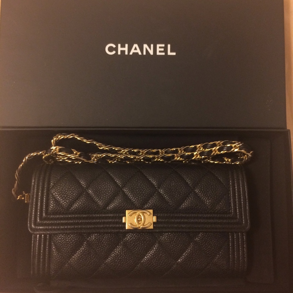 Black w/Gold Le Boy Chanel Wallet on Chain